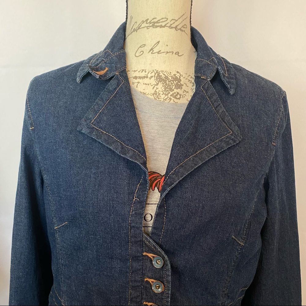 Vintage FDJ French Dressing Dark Wash Denim Jean Jacket Stretchy Unique Detailed